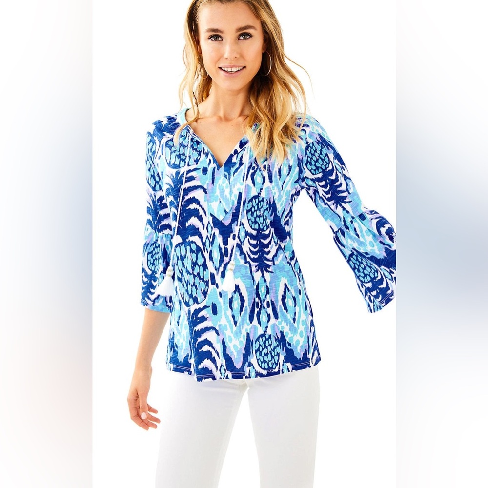 NWT Lilly Pulitzer Del Lago Tunic Top Serene Blue Tropi Call Me XXS